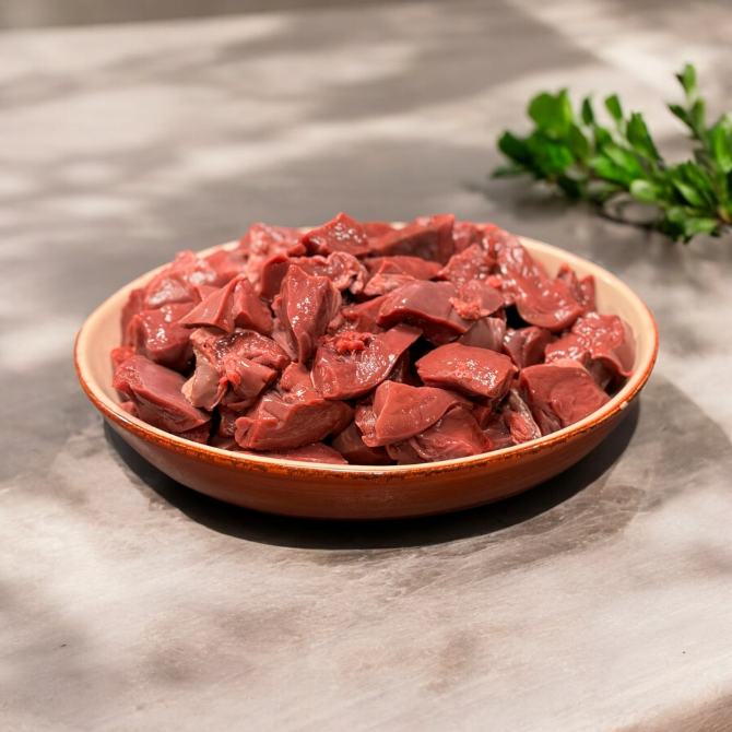 Raw heart meat chunks embark raw pantry